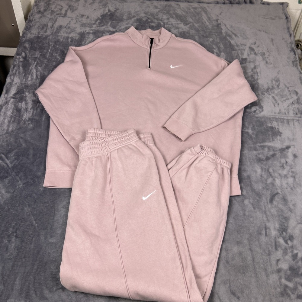 Nike Women's Fleece Pink Qtr Sz XL Sweatsuit 2pc Set DC5424-645/BV4089-645 READ!